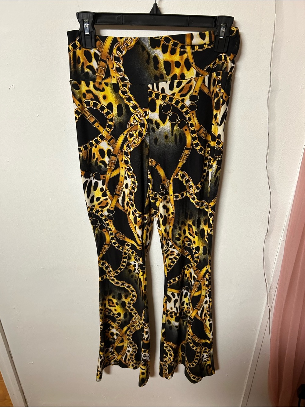 No Boundaries Black & Gold Chain Print Flare Pants